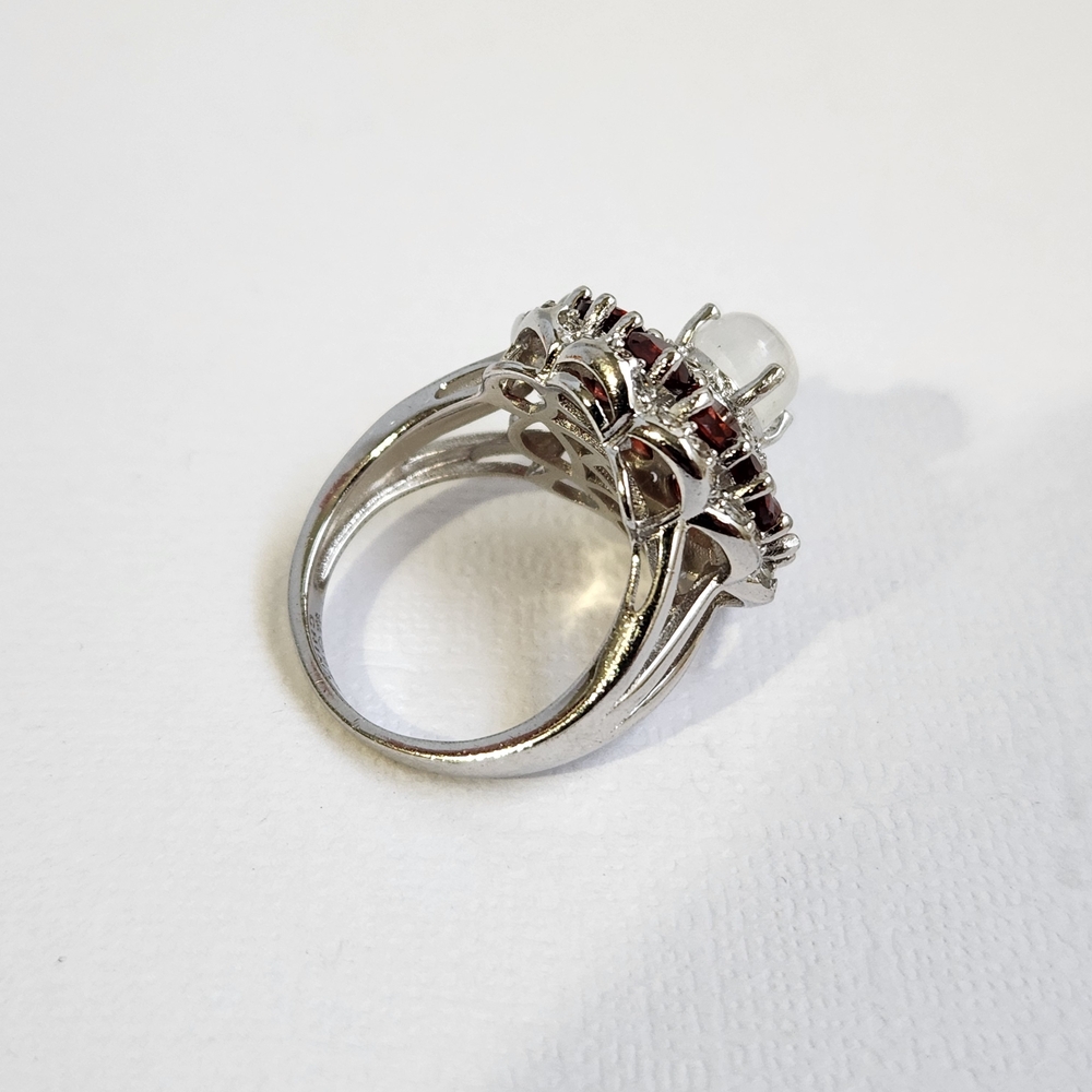 VTG Custom Garnet, Rainbow Moonstone & Zircon 925 Ring Sz 6 - Picture 11 of 13